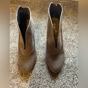 Grey suede ankle booties with deep V cut in front. Lightly worn (2-3x)